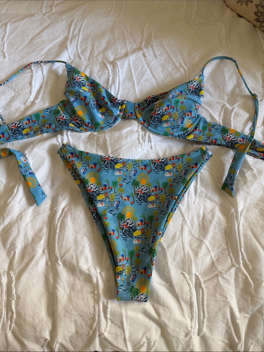 Skatie Light Blue Tropical Print Bikini